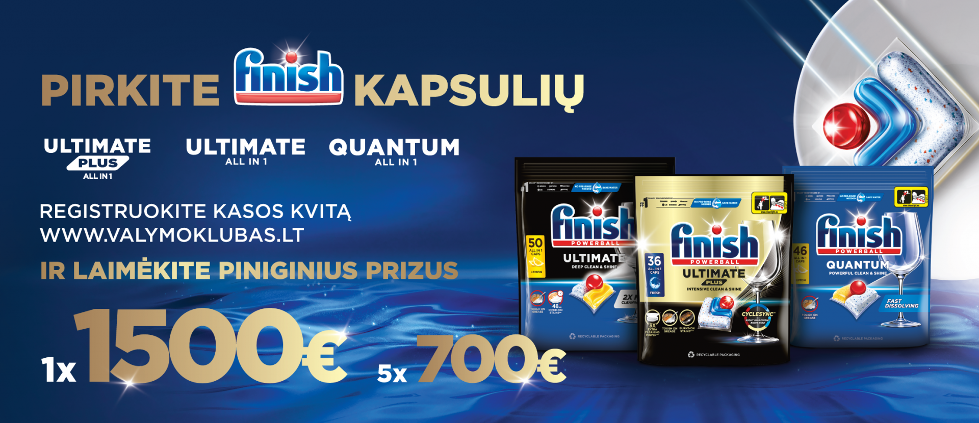 Pirkite „Finish“ kapsules ir laimėkite